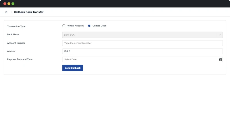 Bank Transfer - Unique Code Simulate Payment