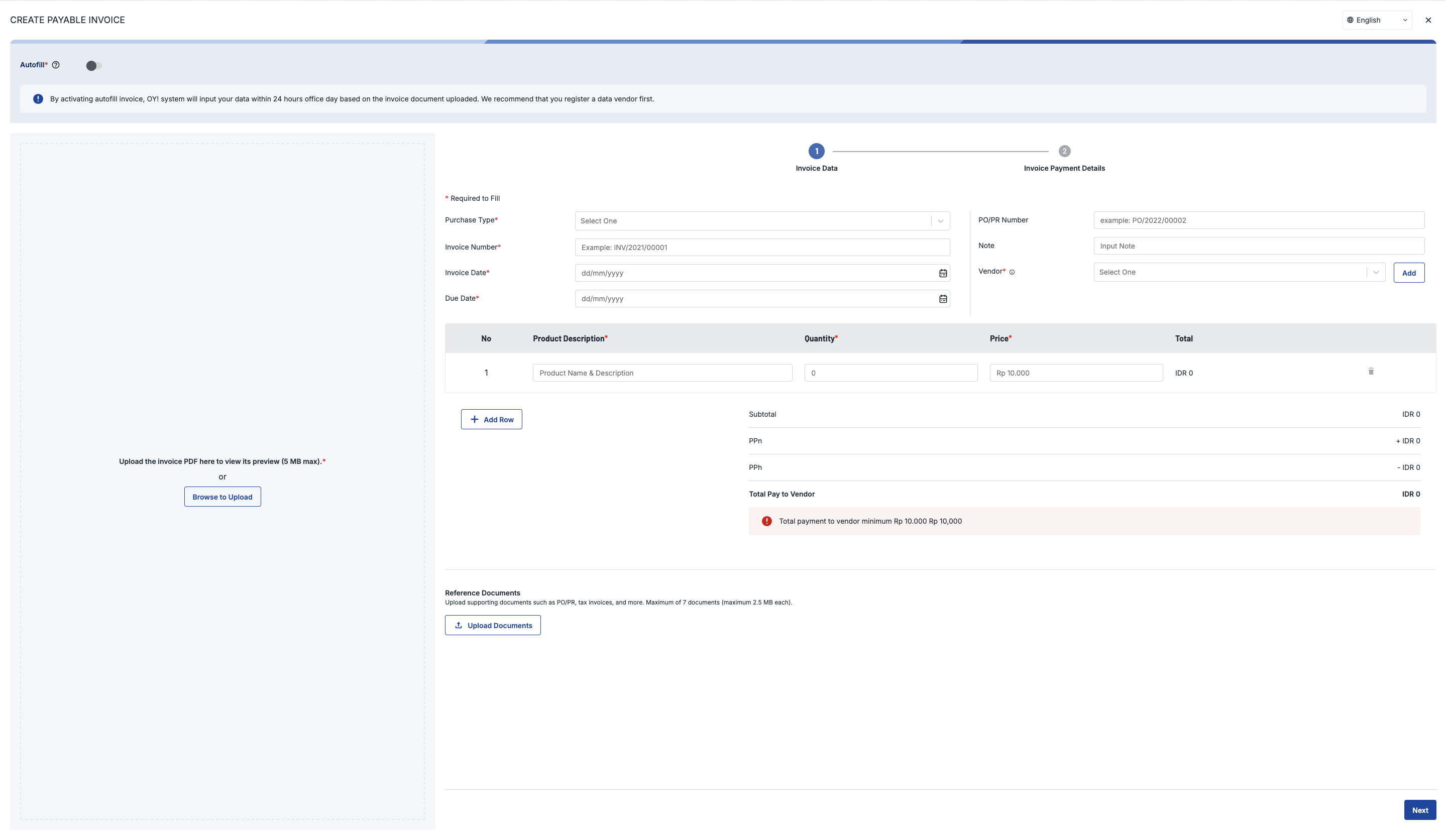 Create IDR Account Payable