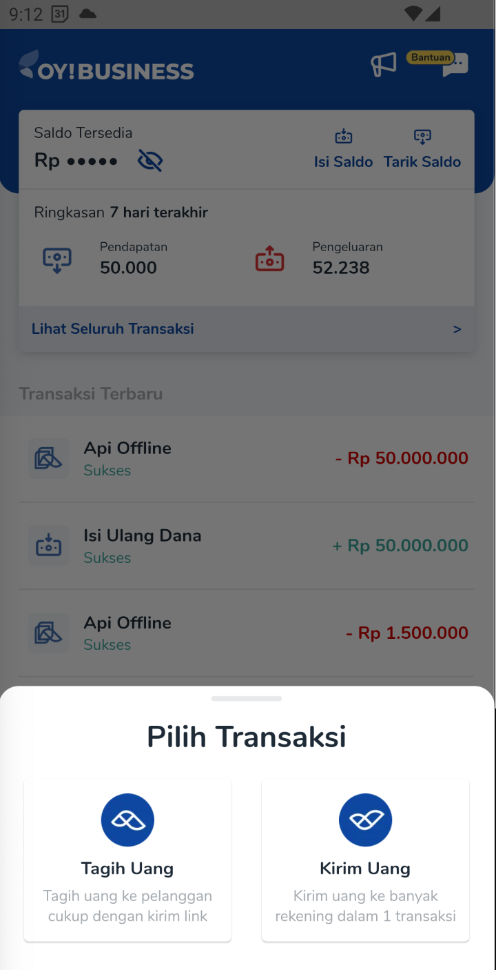 OY! Business App Select Transaction